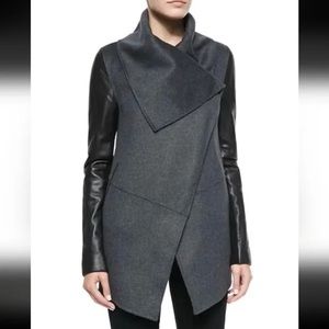 Mackage wool leather jacket. Dark gray wool with black leather sleeves. Small.